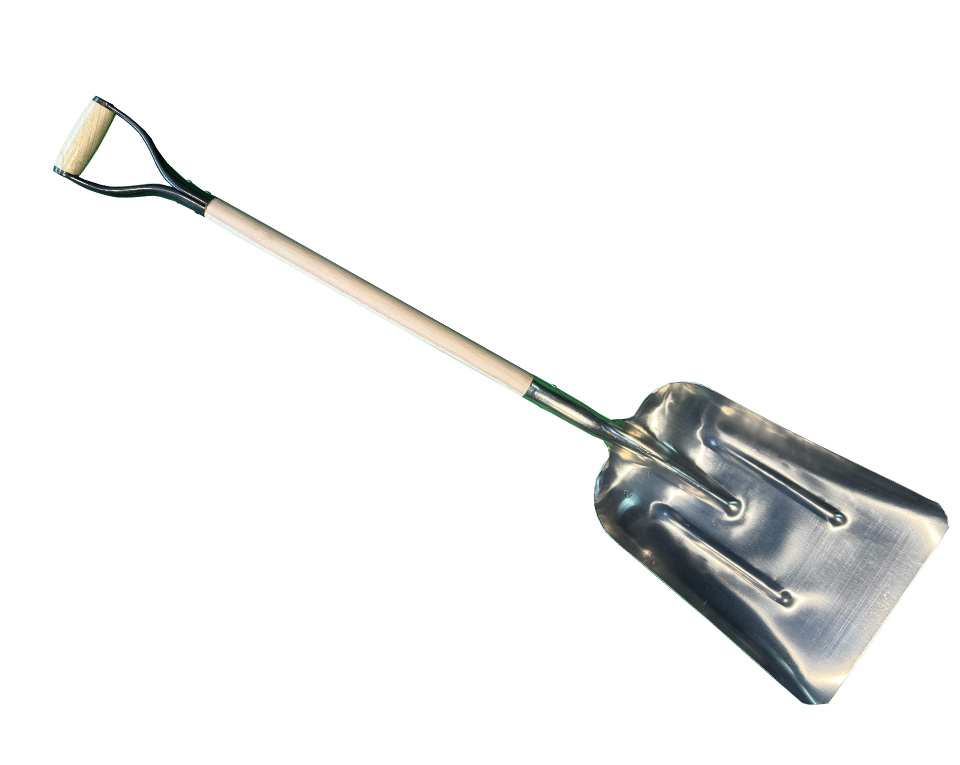 Aluminium grainscoop with 80cm handle and metal D-grip